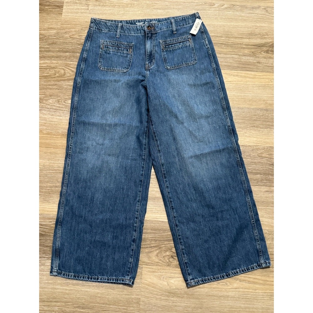 NWT Old Navy Women's High Rise Baggy Wide Leg Jeans Sz 14 Dark Wash Drapey Denim